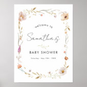 Boho Flower Baby Shower Welcome ポスター (正面)