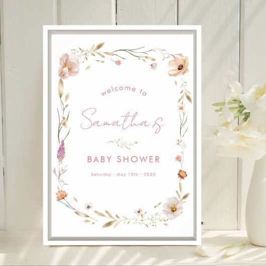 Boho Flower Baby Shower Welcome ポスター
