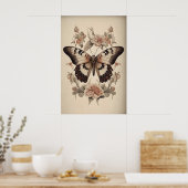 Boho Flower Butterfly Print, Moody Butterfly Wall ポスター (キッチン)