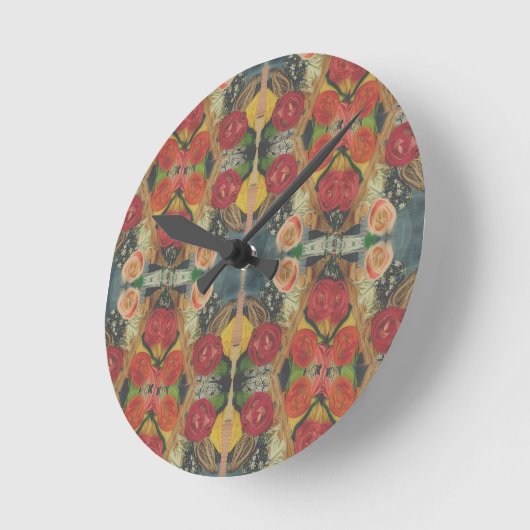 Boho flower designed clock ラウンド壁時計 (傾斜)