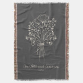 Boho Flower Line Art Drawing Monogrammed Wedding  スローブランケット (正面縦)