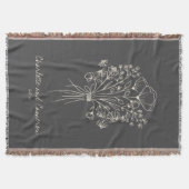 Boho Flower Line Art Drawing Monogrammed Wedding  スローブランケット (正面)