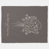 Boho Flower Line Art Drawing Personalized Brown フリースブランケット (正面(横))