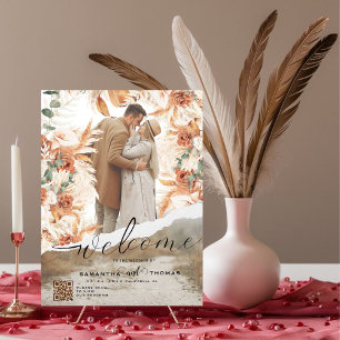 Boho Flower Photo結婚によるウェルカムサインのポスター ポスター