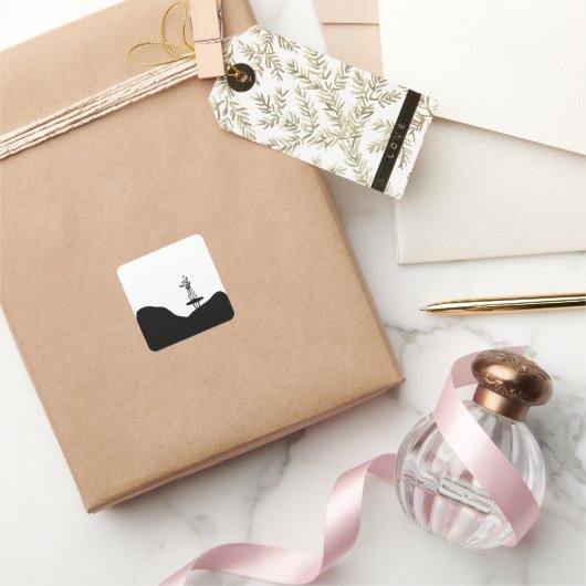 Boho Flower pot on table スクエアシール (ギフト)