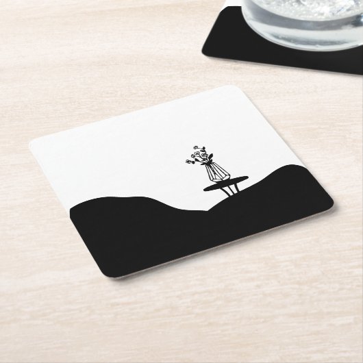 Boho Flower pot on table スクエアペーパーコースター (アングル)