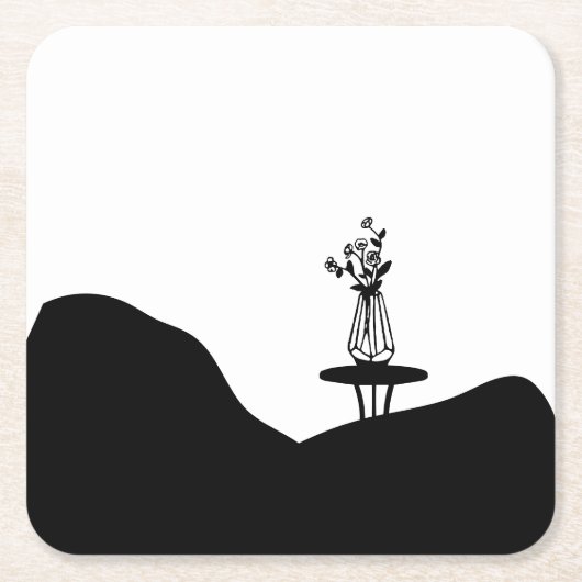 Boho Flower pot on table スクエアペーパーコースター (正面)