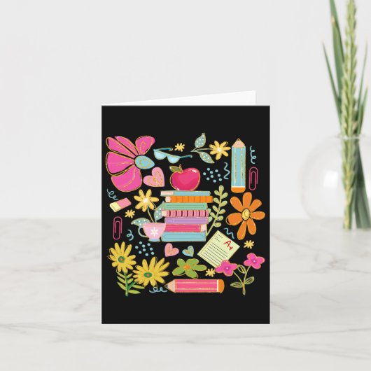 Boho Flower Teacher Book Apple Pencil Funny Back T カード (正面)