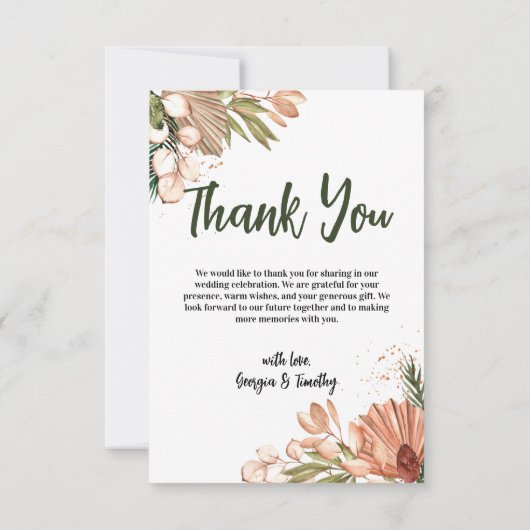 Boho Flowersエレガント、写真 サンキューカード (裏面)
