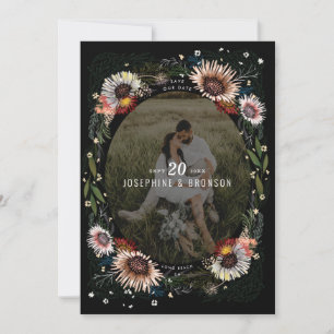Boho Flowersフォトブラック セーブザデート