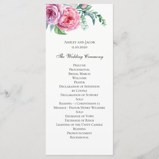 Boho flowersプログラム。ボヘミ結婚アン式 プログラム (正面)