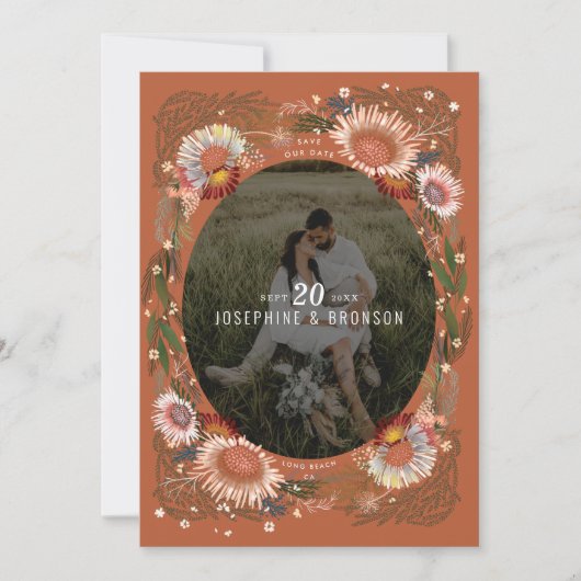 Boho Flowers写真Save the Date Card (正面)