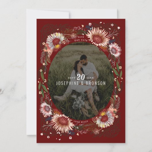 Boho Flowers写真Save the Date Card (正面)