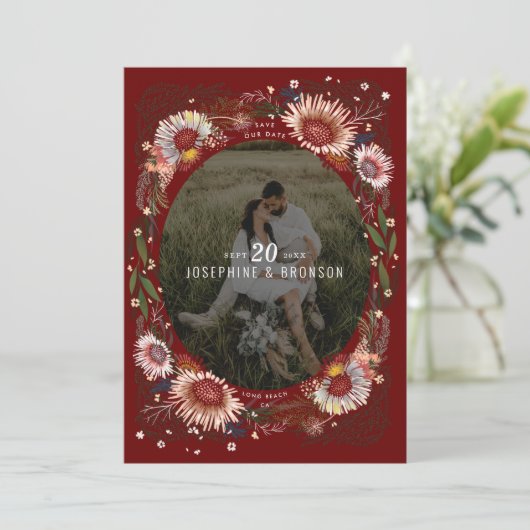 Boho Flowers写真Save the Date Card (スタンド正面)