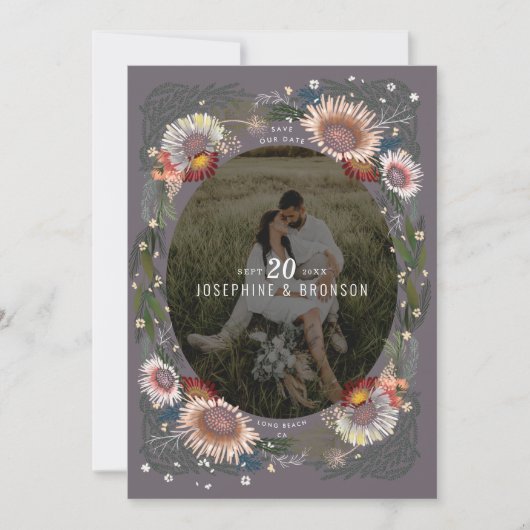 Boho Flowers写真Save the Date Card (正面)