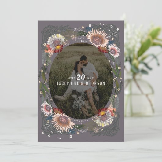 Boho Flowers写真Save the Date Card (スタンド正面)