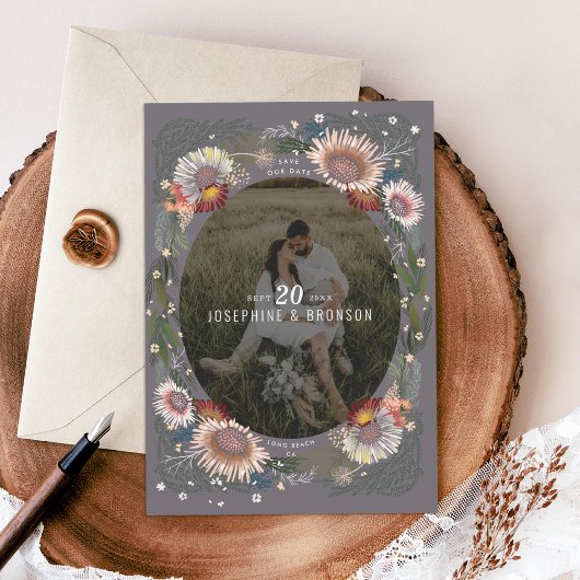Boho Flowers写真Save the Date Card