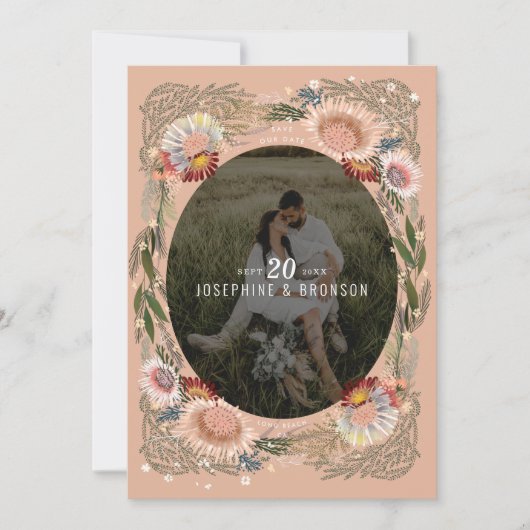 Boho Flowers写真Save the Date Card (正面)