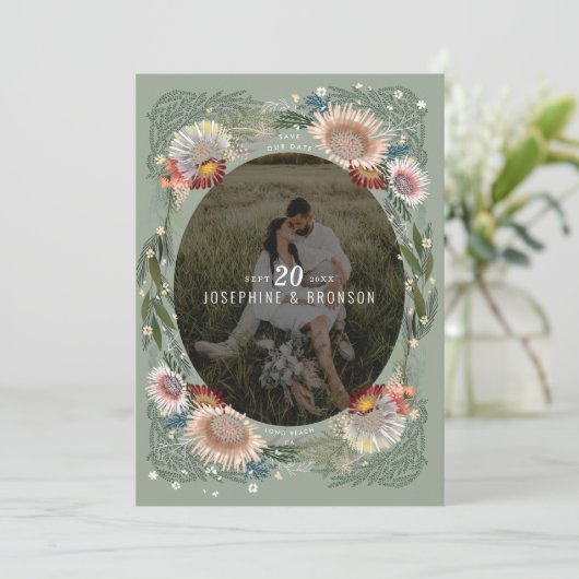 Boho Flowers写真Save the Date Card (スタンド正面)