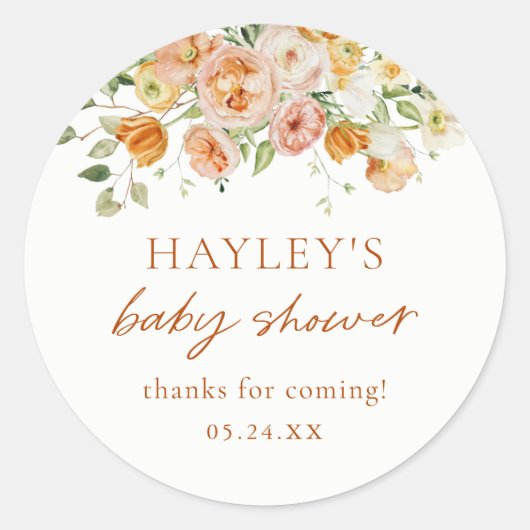 Boho Flowers女の子ベイビーシャワーありがとう ラウンドシール (正面)