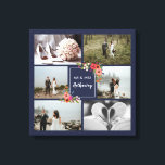 Boho Flowers - 結婚s Photo Collage キャンバスプリント<br><div class="desc">6枚の写真のコラージュを使った美しい結婚キャンバス印刷。コラージュはネイビー飾ブルーで、ボヘミアンの花の花束のイラストと魅力的なっている。写真を結婚追加し、手書きスクリプトに名前を魅力的追加する。</div>
