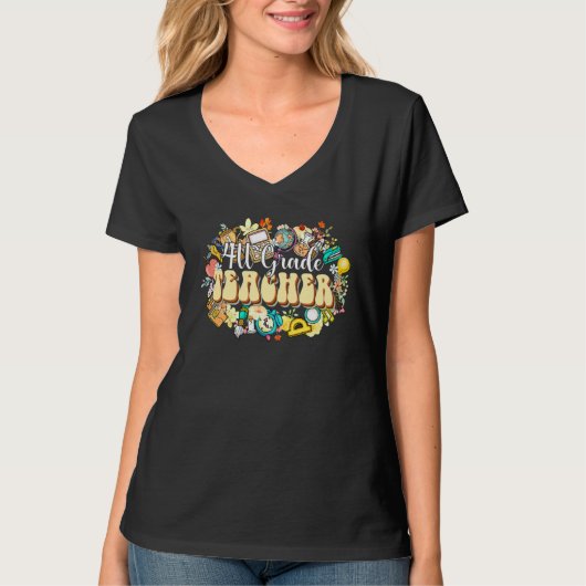 Boho Flowers 4th Grade Teacher Appreciation Back T Tシャツ (正面)