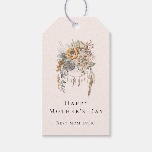 Boho Flowers and Dreamcatcher – 母の日 ギフトタグ (正面)