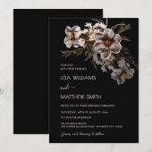 Boho Flowers Black Background 招待状 (正面/裏面)