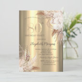 Boho Flowers,Champagne Glass Gold 80th Birthday 招待状 (スタンド正面)