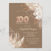 Boho Flowers,Champagne Glass,Terracotta 100th 招待状 (正面/裏面)