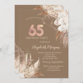 Boho Flowers,Champagne Glass,Terracotta 65th 招待状 (正面/裏面)