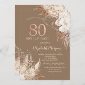 Boho Flowers,Champagne Glass,Terracotta 80th 招待状 (正面/裏面)