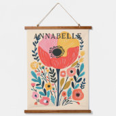 Boho Flowers Cute Illustration First Names 吊り下げ型タペストリー (正面)