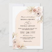 Boho Flowers Elegant Modern Budget QR Code Wedding 招待状 (正面)