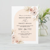 Boho Flowers Elegant Modern Budget QR Code Wedding 招待状 (スタンド正面)