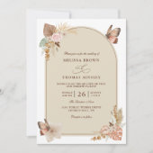 Boho Flowers Elegant Modern Budget QR Code Wedding 招待状 (正面)