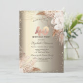 Boho Flowers,Lights Glitter Frame Gold 40th  招待状 (スタンド正面)