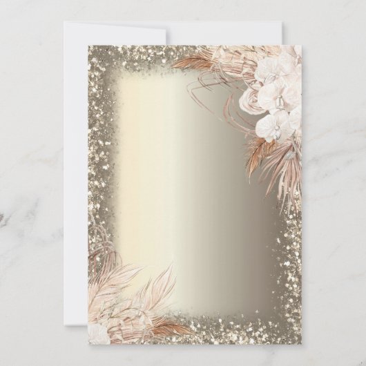 Boho Flowers,Lights Glitter Frame Gold 40th  招待状 (裏面)