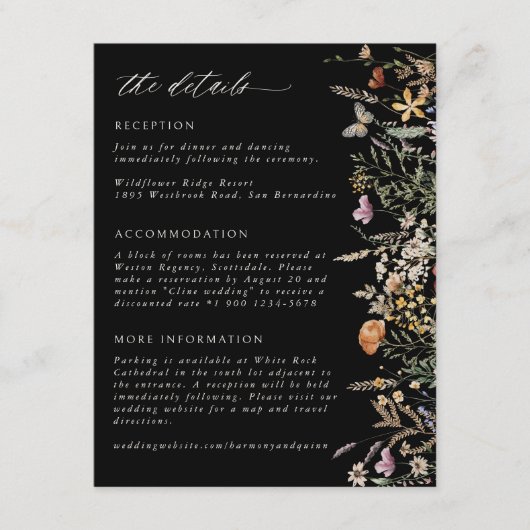 Boho Flowers Wedding Details Info Enclosure Card エンクロージャーカード (正面)