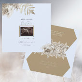 Boho Folids超音波青ベビーシャワーの呼び出し 招待状