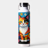 Boho Folk Art Cat, Flowers & Butterfly   ウォーターボトル (正面)