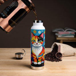 Boho Folk Art Cat, Flowers & Butterfly   ウォーターボトル