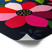 Boho Folk Art Cat, Flowers & Butterfly ポスター (角)