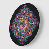 Boho Folk Art Flower ラージ壁時計 (傾斜)