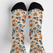 Boho Folk Art Wildflower Meadow Rust Teal Floral ソックス (上部)