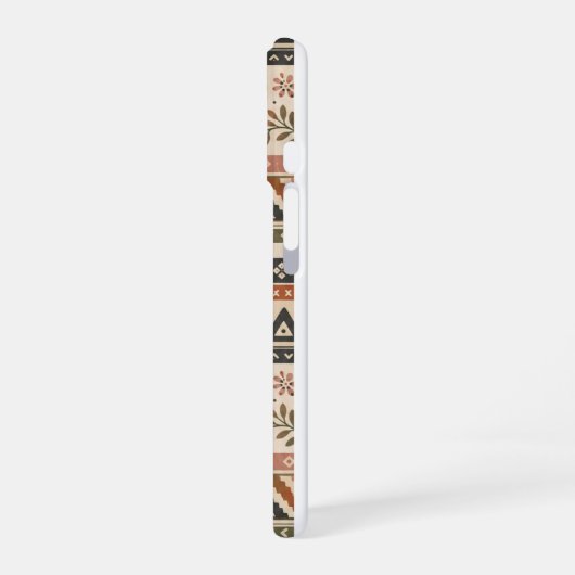 Boho Folk Floral Geometric Seamless Pattern iPhone 16ケース (左側面)
