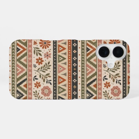 Boho Folk Floral Geometric Seamless Pattern iPhone 16ケース (裏面横)