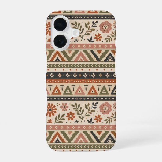 Boho Folk Floral Geometric Seamless Pattern iPhone 16ケース (裏面)