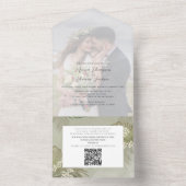 Boho Foodトロピカルパーム葉写真QRコード オールインワン招待状 (内側)