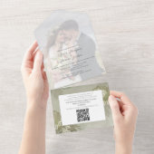 Boho Foodトロピカルパーム葉写真QRコード オールインワン招待状 (貼ってはがせる)